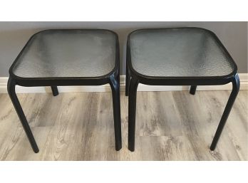 Pair Of 2 Small Aluminum Side Tables With Glass Tops