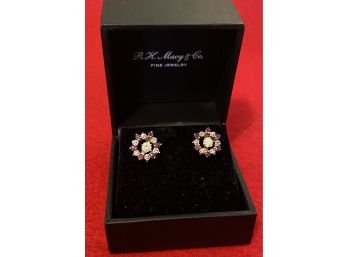 RH Macy And Co Diamond And Garnet Earrings 14k