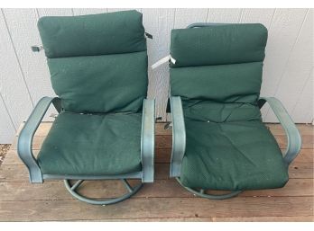 Pair Of (2) Aluminum Outdoor Swivel Chairs With Cushions