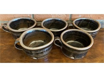 (5) Bluebird Stoneware Bowl Mugs
