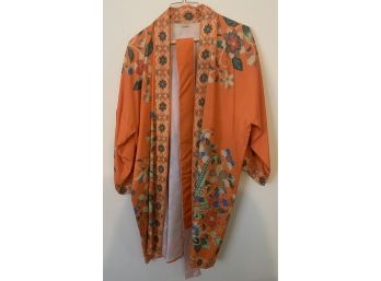 Pretty Orange Floral Kimono With Belt & Pants
