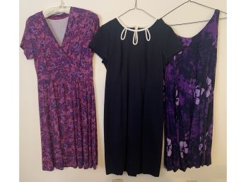 (3) Women's Dresses Including Purple Paisley Dress By L.L. Bean Size SP