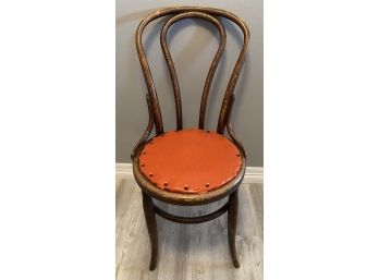 Antique Wooden Chair With Orange Upholstered Seat