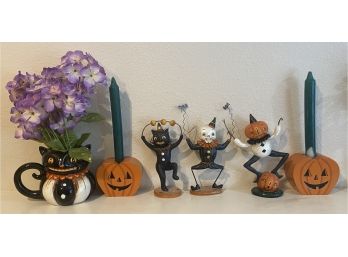 Cute Lot Of Halloween Decor Including Candle Holders And Figurines