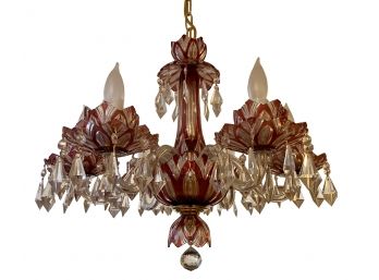 Cut Crystal Cranberry Chandelier With Plastic Crystal Hanging Pendants