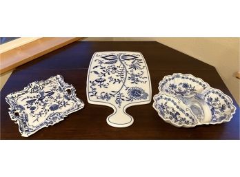 Collection Of (3) Blue China Serving Dishes & Platters