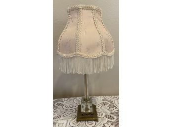 Brass And Glass Lamp With Fringed Shade