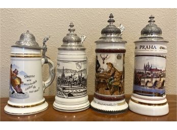 (4) Assorted Steins With Metal Lids