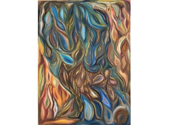 Large Fiery Abstract On Canvas Out Of Frame - Artist Unknown