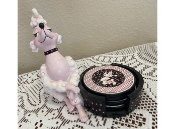 Pink Resin Poodle Coaster Holder With Coaster