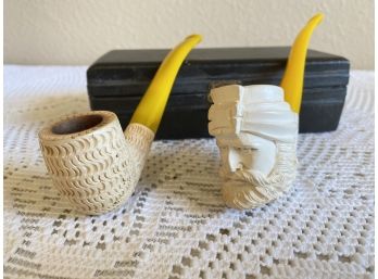 Lot Of (2) Meerschaum Pipes With Case