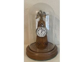 Illinois Pocketwatch On Woode Base In Glass Dome
