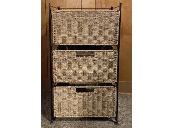 Small Metal Organizer With Wicker Cubbies