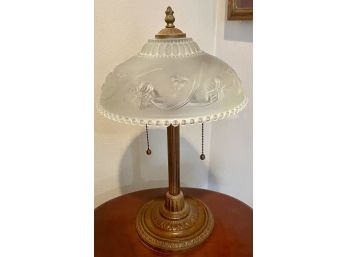 Bronze Colored Lamp With Frosted Glass Shade