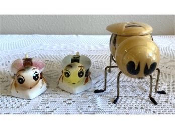 (3) Bee Sugar Bowls (2 With Spoons)