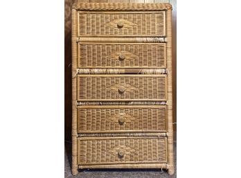 Wood & Wicker Chest Of Drawers (as Is)