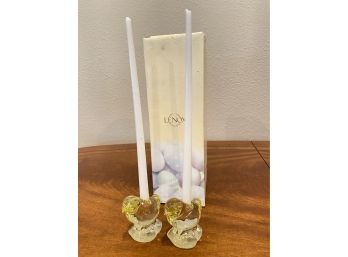 (2) Lenox Occasions Easter Chick Yellow Crystal Candle Holders
