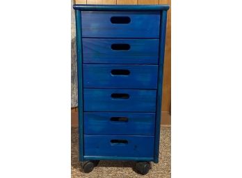 Blue Painted 6-drawer Veneer Organizer On Wheels