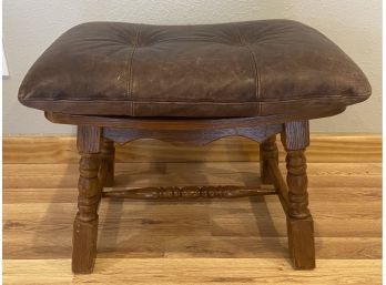 Wooden Foot Stool With Padded Leather Cushion