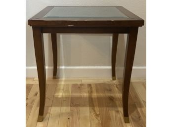 Wooden Side Table With Removable Glass Top And Brass Feet