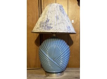 Blue Glass Lamp With Floral Shade