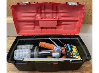 Plastic Toolbox With Assorted Tools Including Stanley Staple Gun With Staples