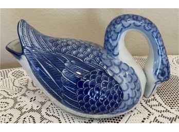 Blue Ceramic Goose Marked AL