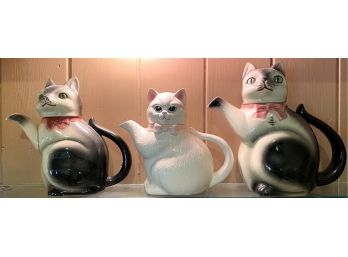 (3) Assorted German Cat Teapots