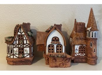 (3) German Pottery Replica Cottages