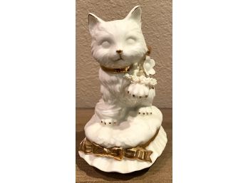 Pawing Cat Musical Rotating Figurine With Gold Accents By Lefton China