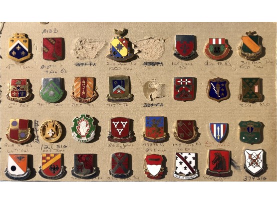 Collection Of Mounted Vintage Enamel Military Pins Display Only