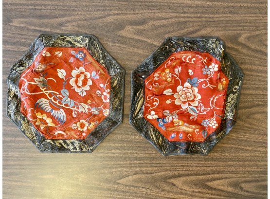 2 Antique Silk Doilies Embroidery