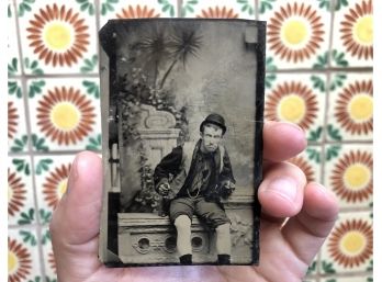 Antique Tintype Photograph Of Man Posing With Bottle