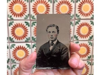 Antique Tintype Portrait Of Young Man With Rosy Cheeks
