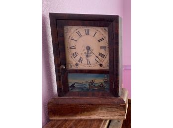 Antique Clock With Painted Glass Sailors On The Sea
