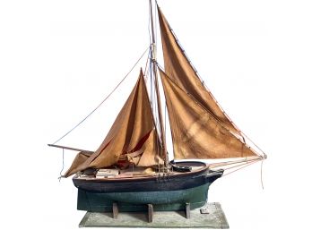 Large Unnamed Antique Wooden Sail Ship On Stand With Life Rafts And Extras