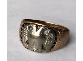 Beautiful Vintage Herff Jones 10k Gold Masonic Double Eagle Ring