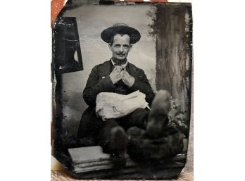 Antique Tintype Photograph Man Sitting With His Legs Up