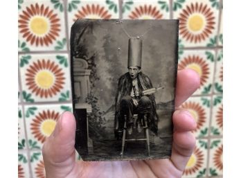 Antique Tintype Photograph Of Young Man In Dunce Hat