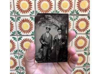 Antique Tintype Photograph Of Two Young Men