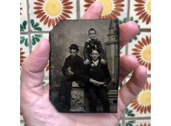 Antique Tintype Photograph Of Three Young Men