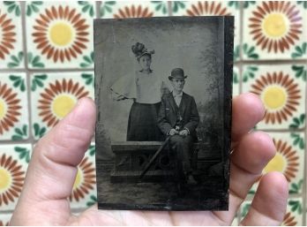 Antique Tintype Photograph Of Dapper Couple
