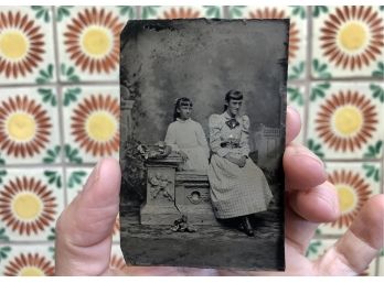 Antique Tintype Photograph Of Young Sisters