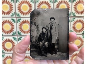 Antique Tintype Photograph Of 2 Young Men