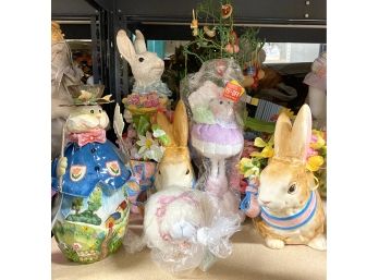 Lot Of Easter Bunnies And Easter Decor