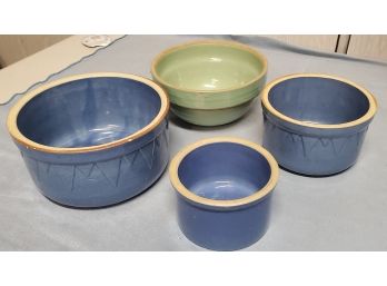 Antique Stoneware Blue And Green Bowls
