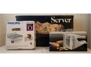 Leonard Silver Plate Serving Tray, Potato Chipper & Philips Air Fryer Double Layer Accessory