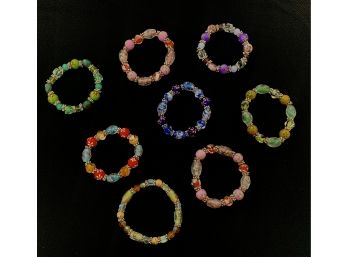 Lot Of 8 Painted Glass & Ceramic Beads Bracelets