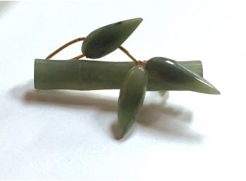 Vintage Jade Bamboo Brooch