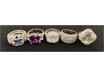Lot Of Five Sterling Silver Fashion Rings